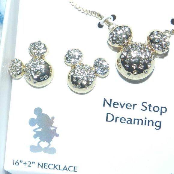 DISNEY MICKEY MINNIE MOUSE NECKLACE AND EARRINGS SET🆕📦⌚🏃💨⚡🚚 - Picture 3 of 12